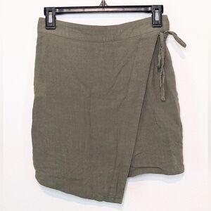A New Day Olive Wrap Linen Blend Mini Skirt XS
